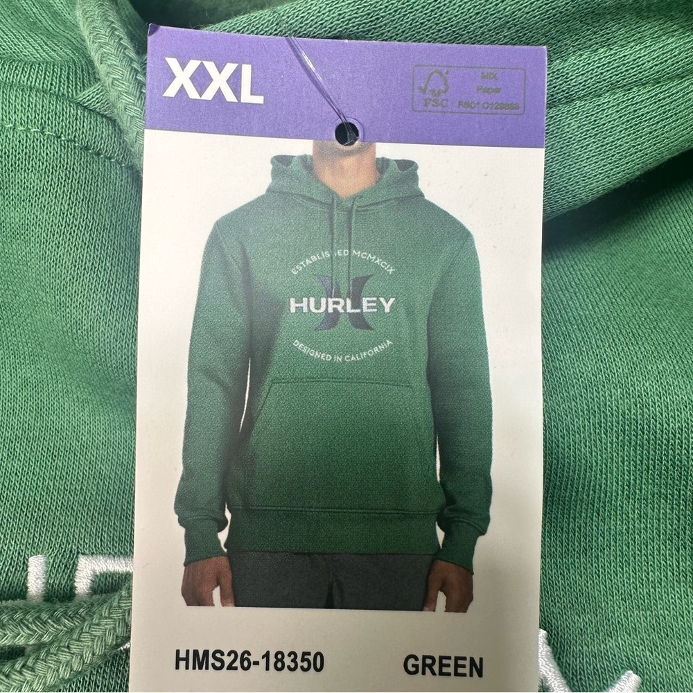 HURLEY Green GRAPHIC PULLOVER HOODIE SWEATSHIRT MENS Size XXL *NEW* Surf Logo - Picture 8 of 9